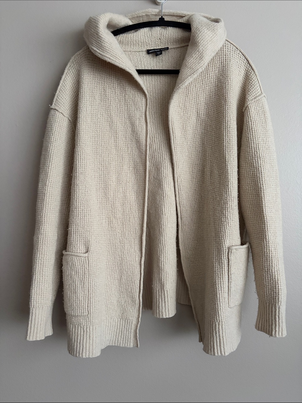 James Perse Loose Thermal Knit Hoodie Cardigan Size 2 M Cream Oatmeal